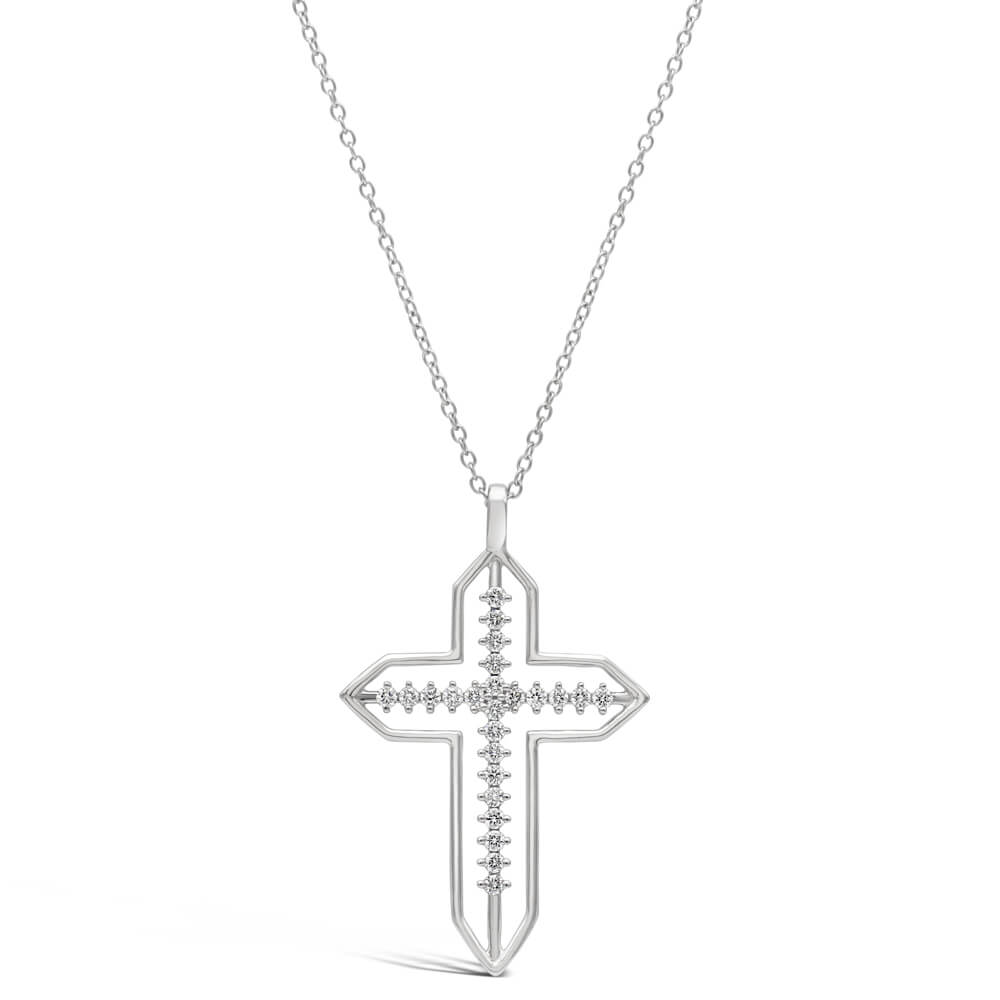 Hollow Cross with Diamonds in White Gold - ShopMilano