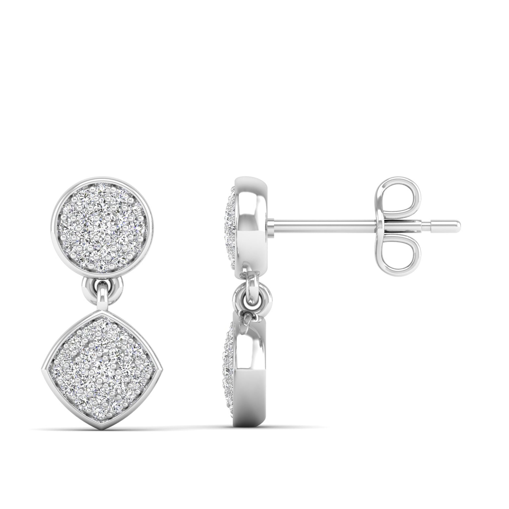 Milano Round and Square Diamond Drop Earrings 14K Rose Gold