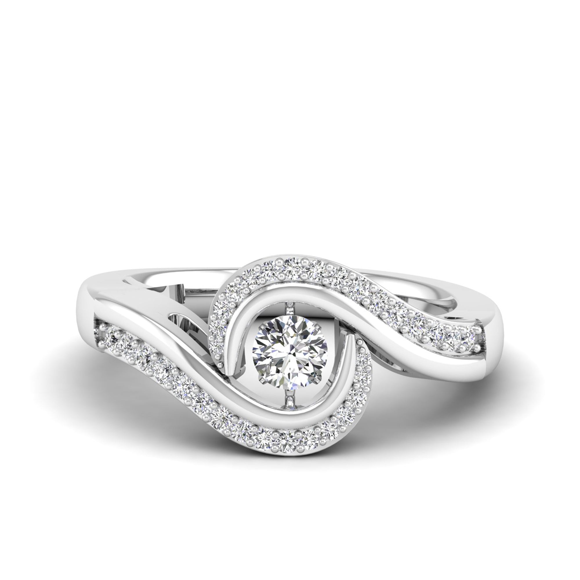 Twisted Dancing Diamond Ring 14K White Gold 5.5
