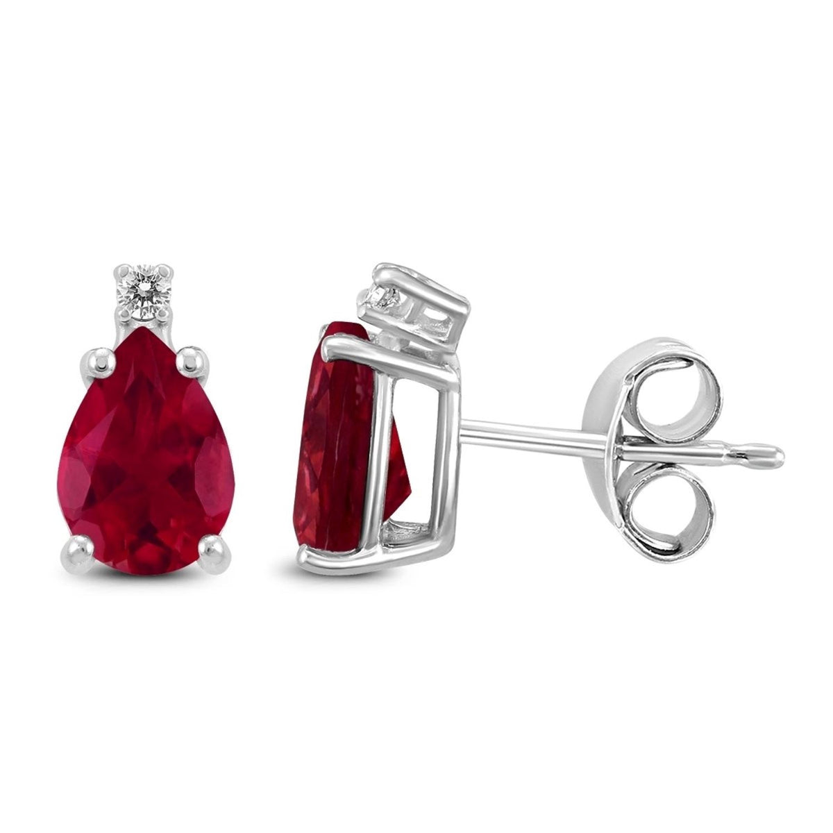 Pear Ruby and Diamond Stud Earrings in White Gold
