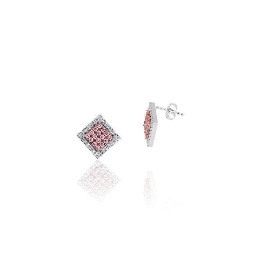 KARAH Pink Diamond Side Square Stud Earrings - ShopMilano