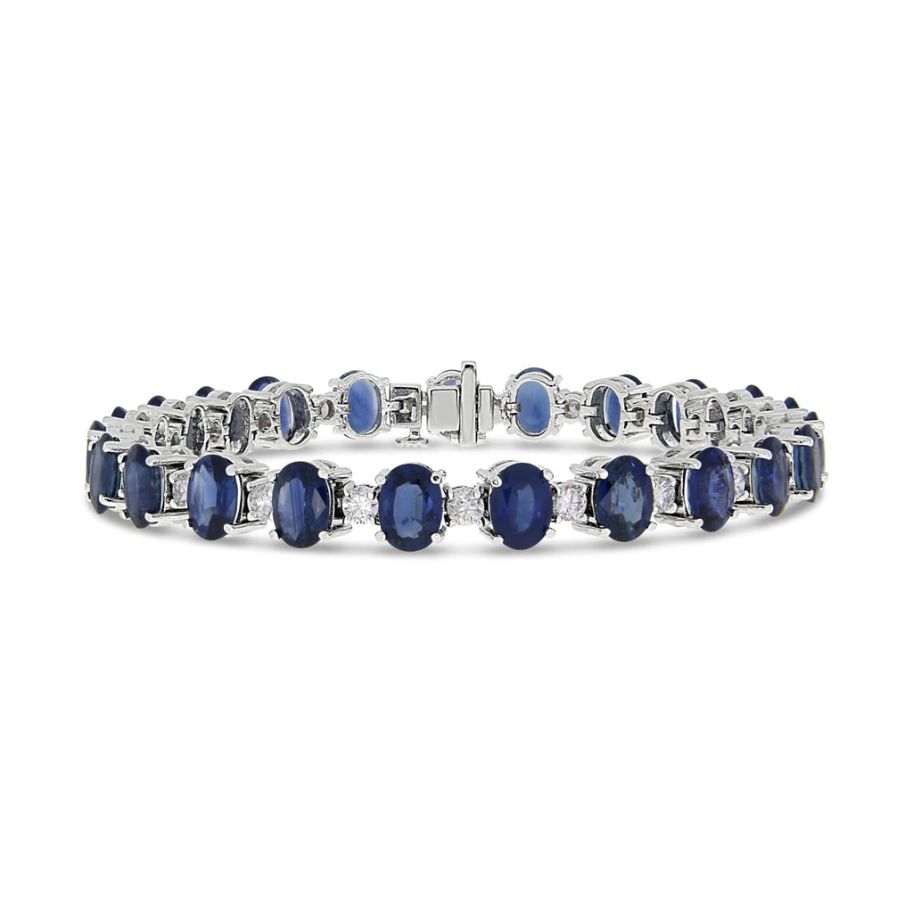 Oval Sapphire and Diamond Bracelet in White Gold - ShopMilano