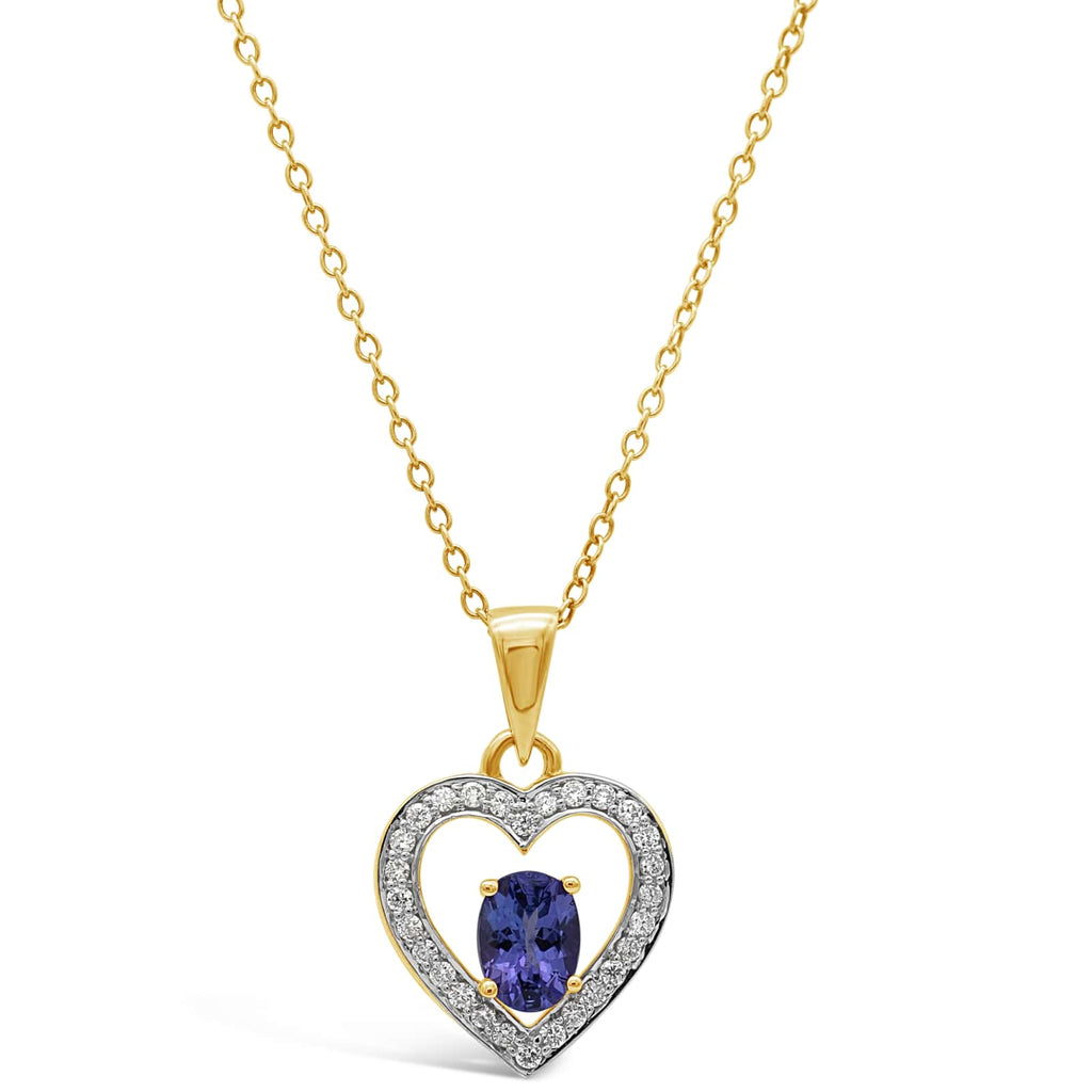 Tanzanite and Diamond Heart Pendant in 14K Yellow Gold - ShopMilano