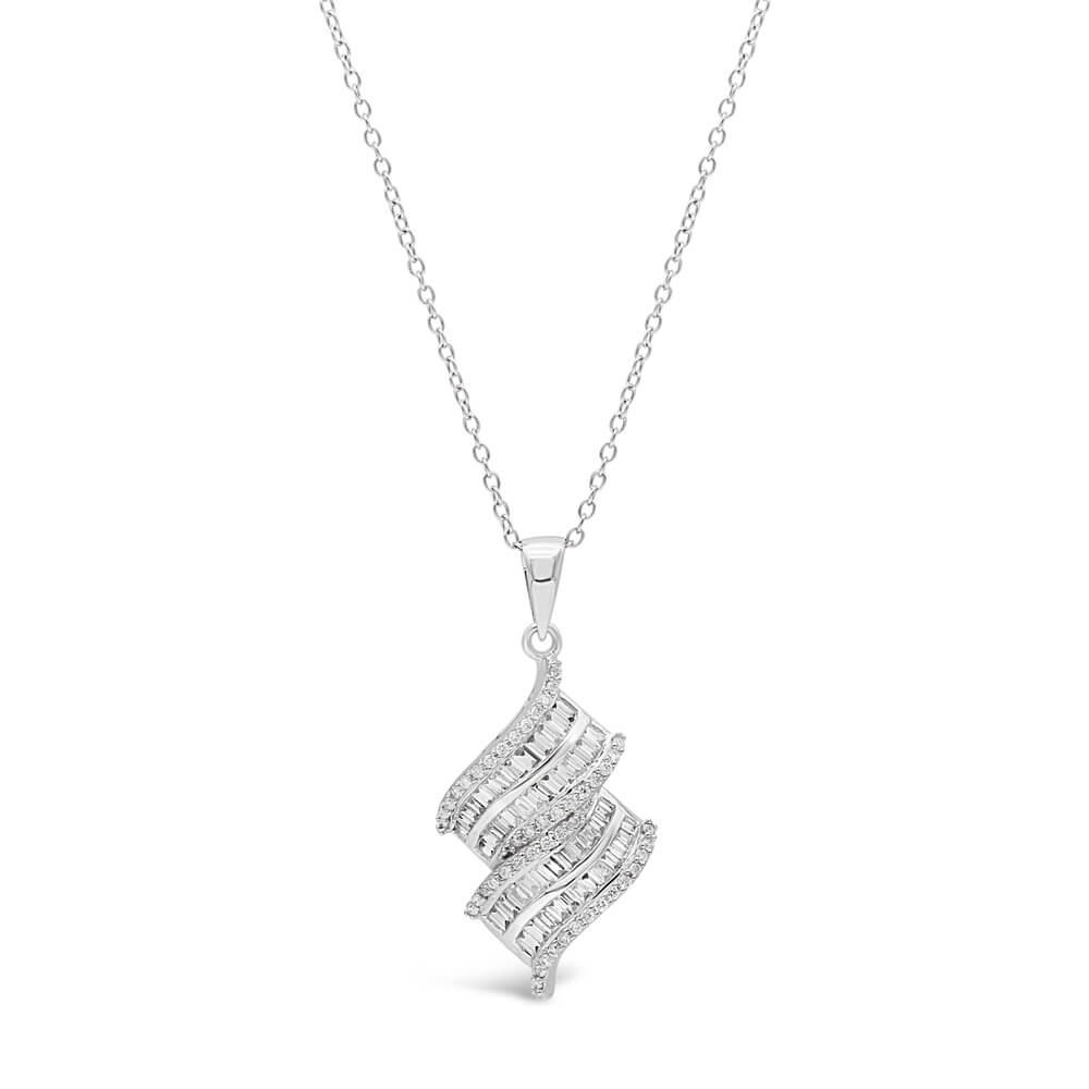 Offset Baguette Diamond Bar Necklace in White Gold - ShopMilano