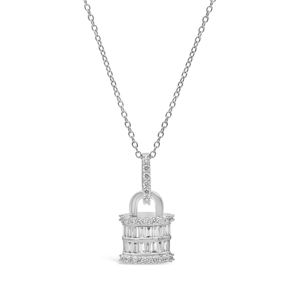 Diamond Lock Pendant in White Gold - ShopMilano