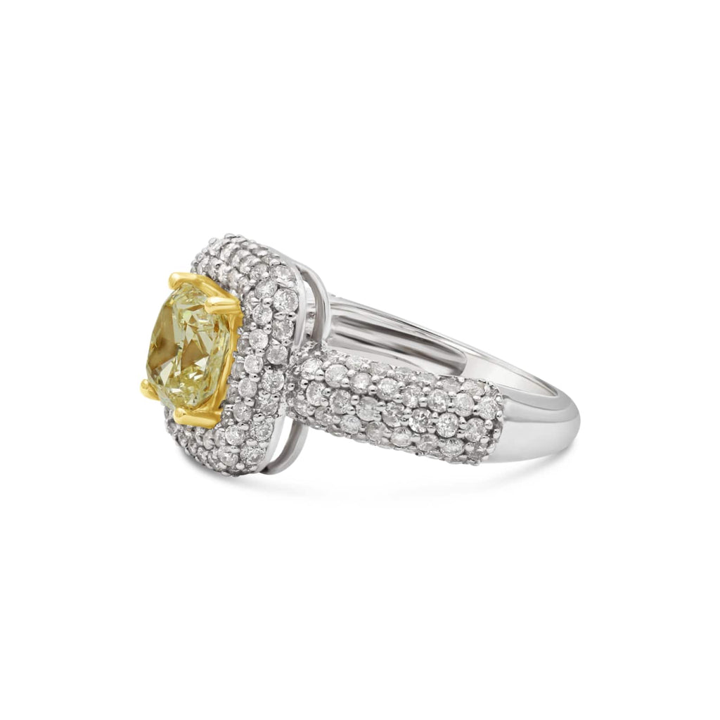 Cushion Yellow Diamond with Pavé in White Gold - ShopMilano