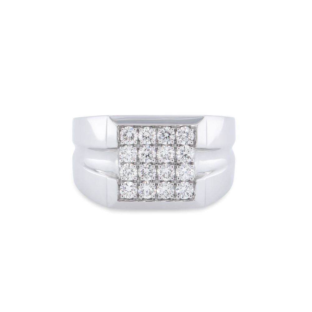 Men's Square Cluster Diamond Ring in White Gold - ShopMilano