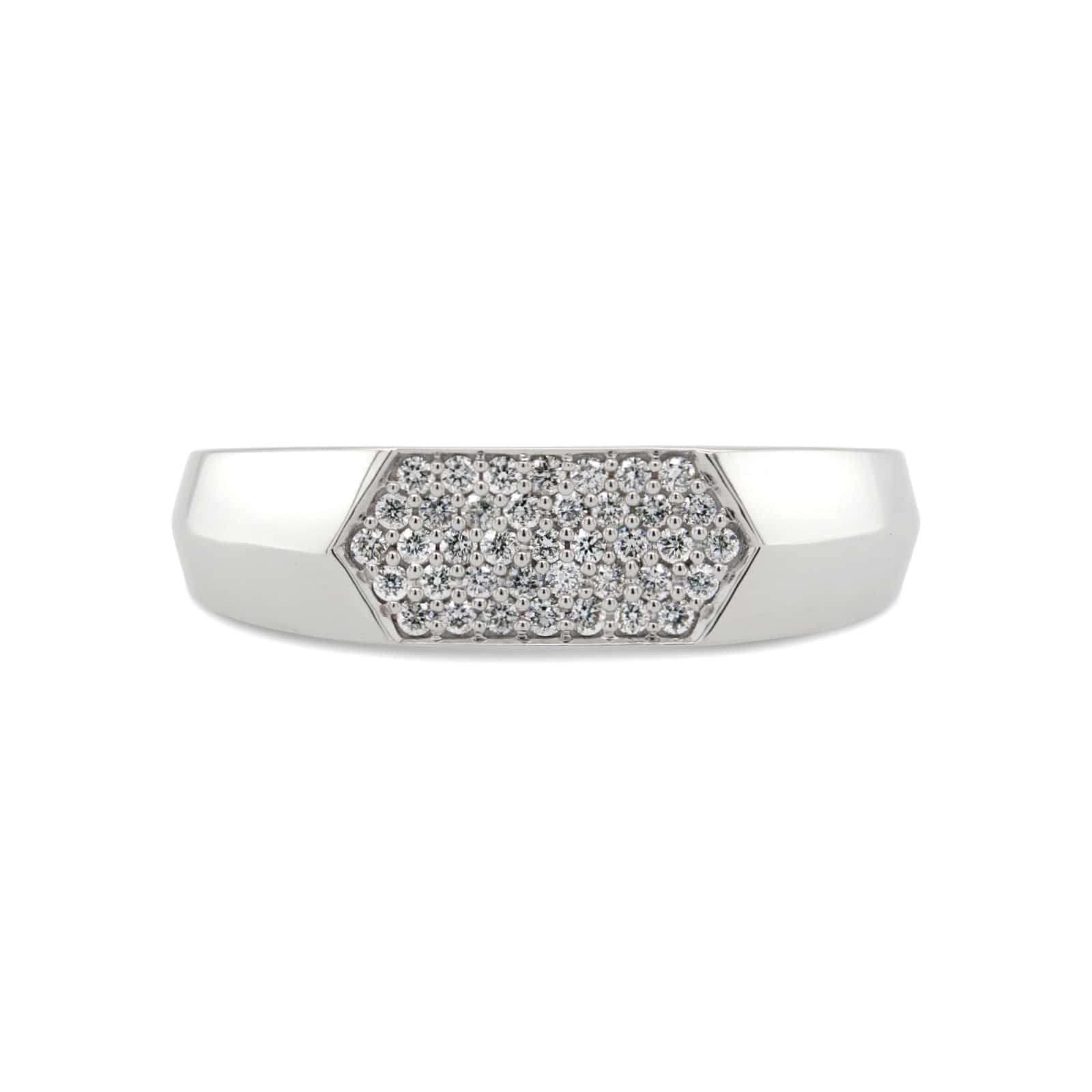Men's Pave Diamond Bevel Ring in White Gold - Milano