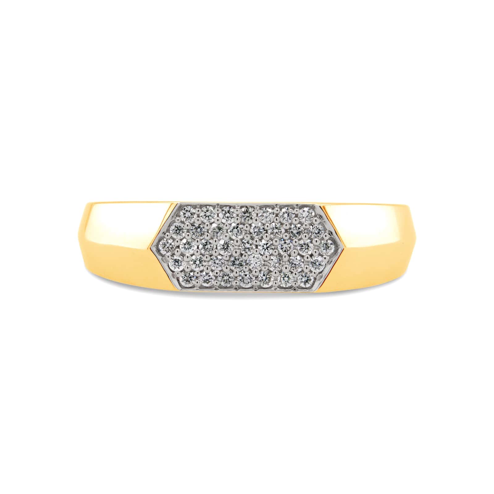 Men's Pave Diamond Bevel Ring in Yellow Gold - ShopMilano