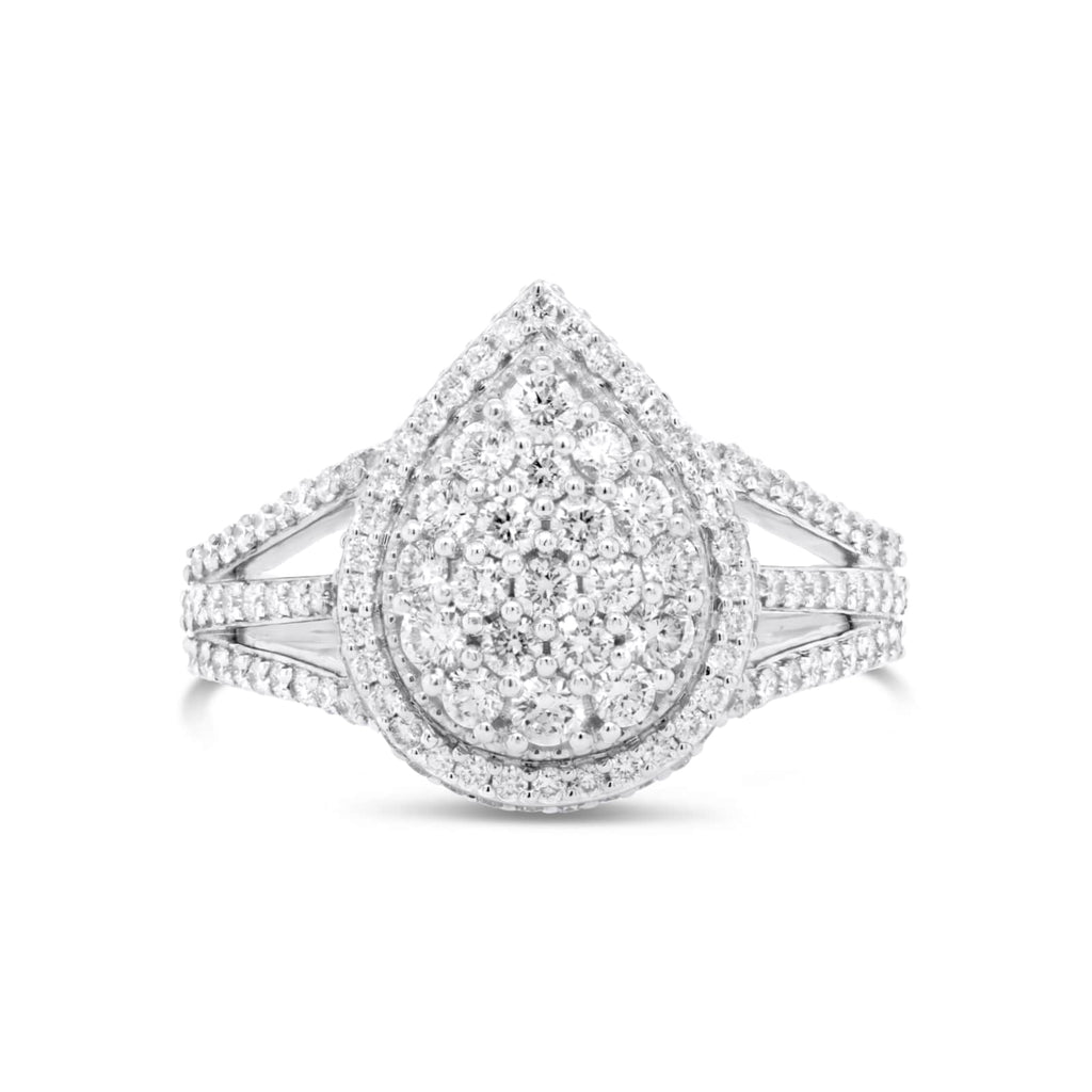Pear Diamond Cluster with Split Shank Ring in White Gold - ShopMilano